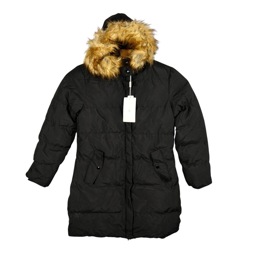 NWT Wenven Puffer Jacket Faux Fur Hood Black‎ Parka Womens Medium